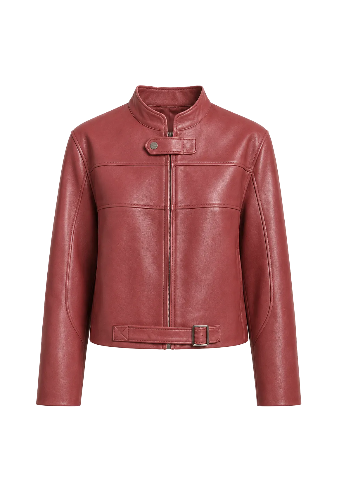 Caramel Mountain claret stand collar sheepskin motorcycle jacket product cutout