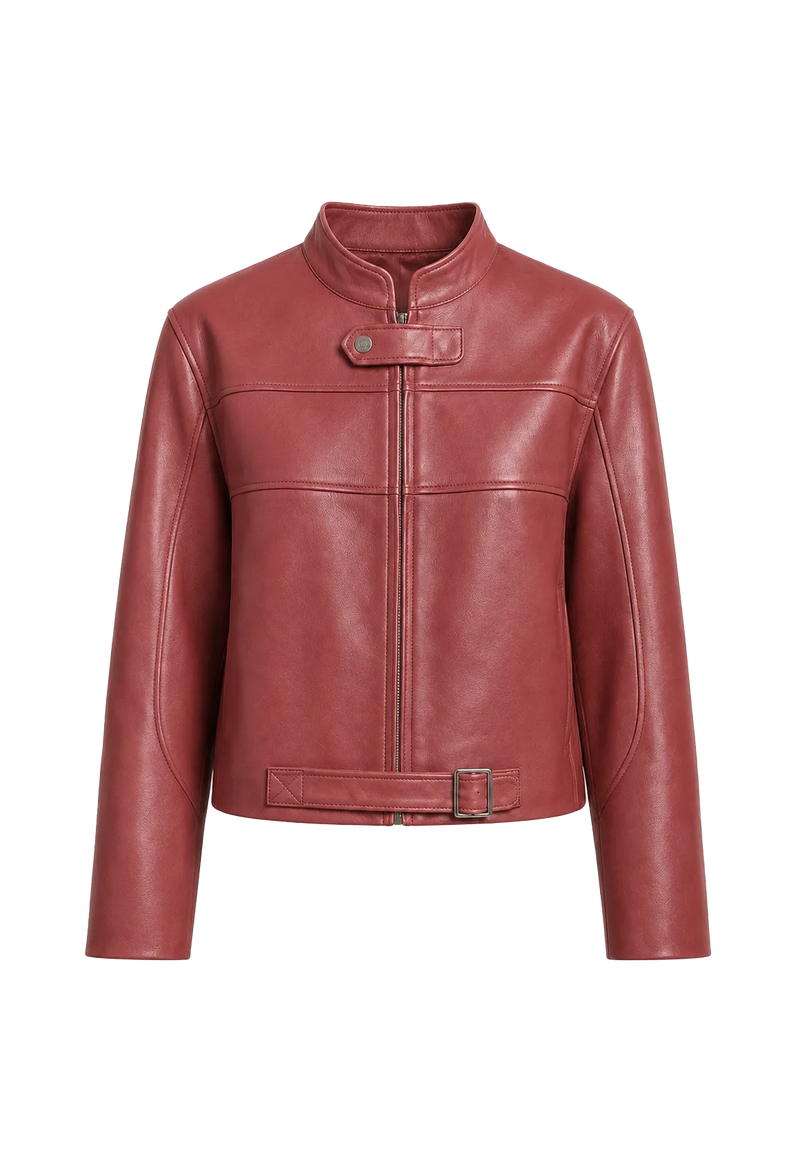 Retro Sheepskin Stand Collar Short Motorcycle Jacket “Caramel Mountain”