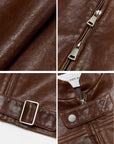 Retro Sheepskin Stand Collar Short Motorcycle Jacket “Caramel Mountain”