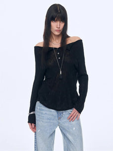 "Fashion Law" Casual One-shoulder Raglan Sleeve T-shirt Top