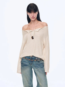 "Fashion Law" Casual One-shoulder Raglan Sleeve T-shirt Top