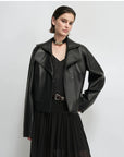 THE ARTM Women’s Double-Lapel Lambskin Leather Jacket, Premium Natural Material