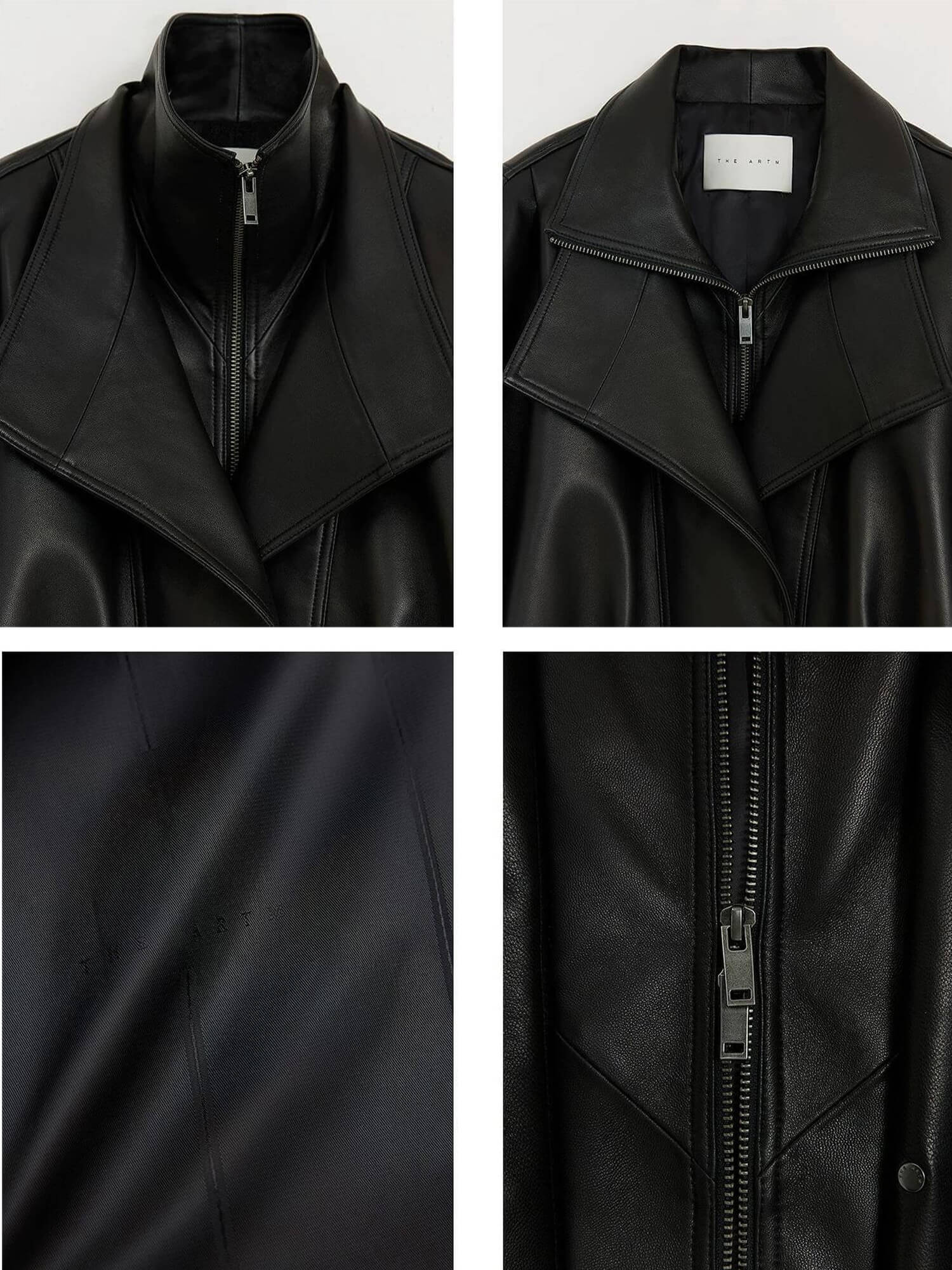 THE ARTM Women’s Double-Lapel Lambskin Leather Jacket, Premium Natural Material