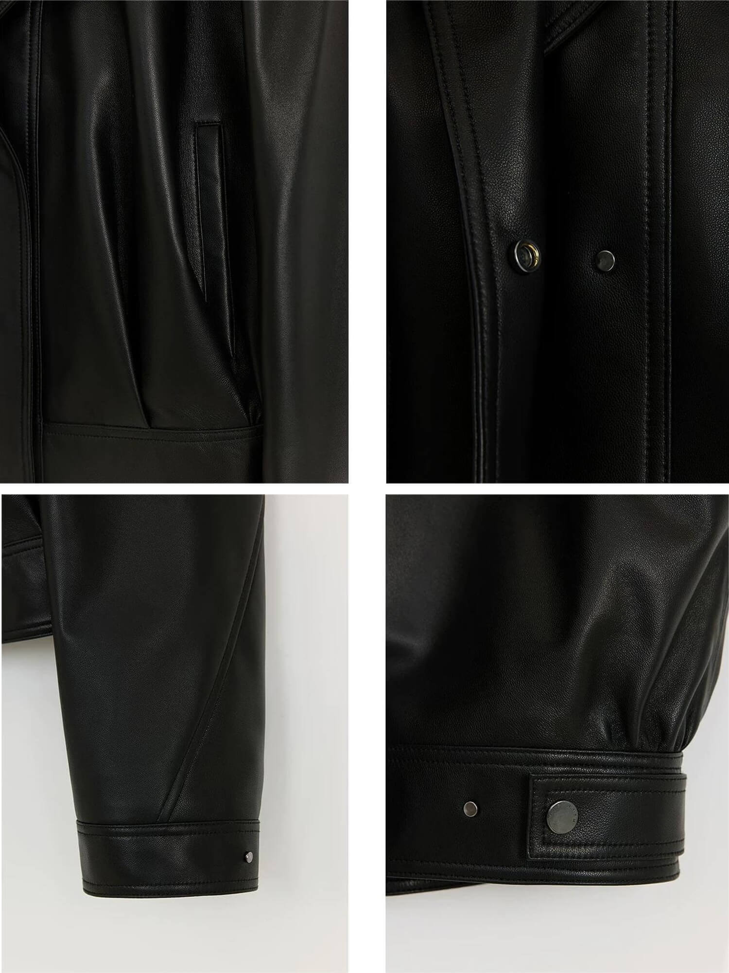 THE ARTM Women’s Double-Lapel Lambskin Leather Jacket, Premium Natural Material