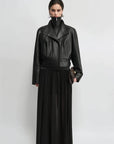 THE ARTM Women’s Double-Lapel Lambskin Leather Jacket, Premium Natural Material