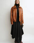THE ARTM Women’s Sheepskin Leather Jacket, Lightweight, Vintage Double Lapel Style