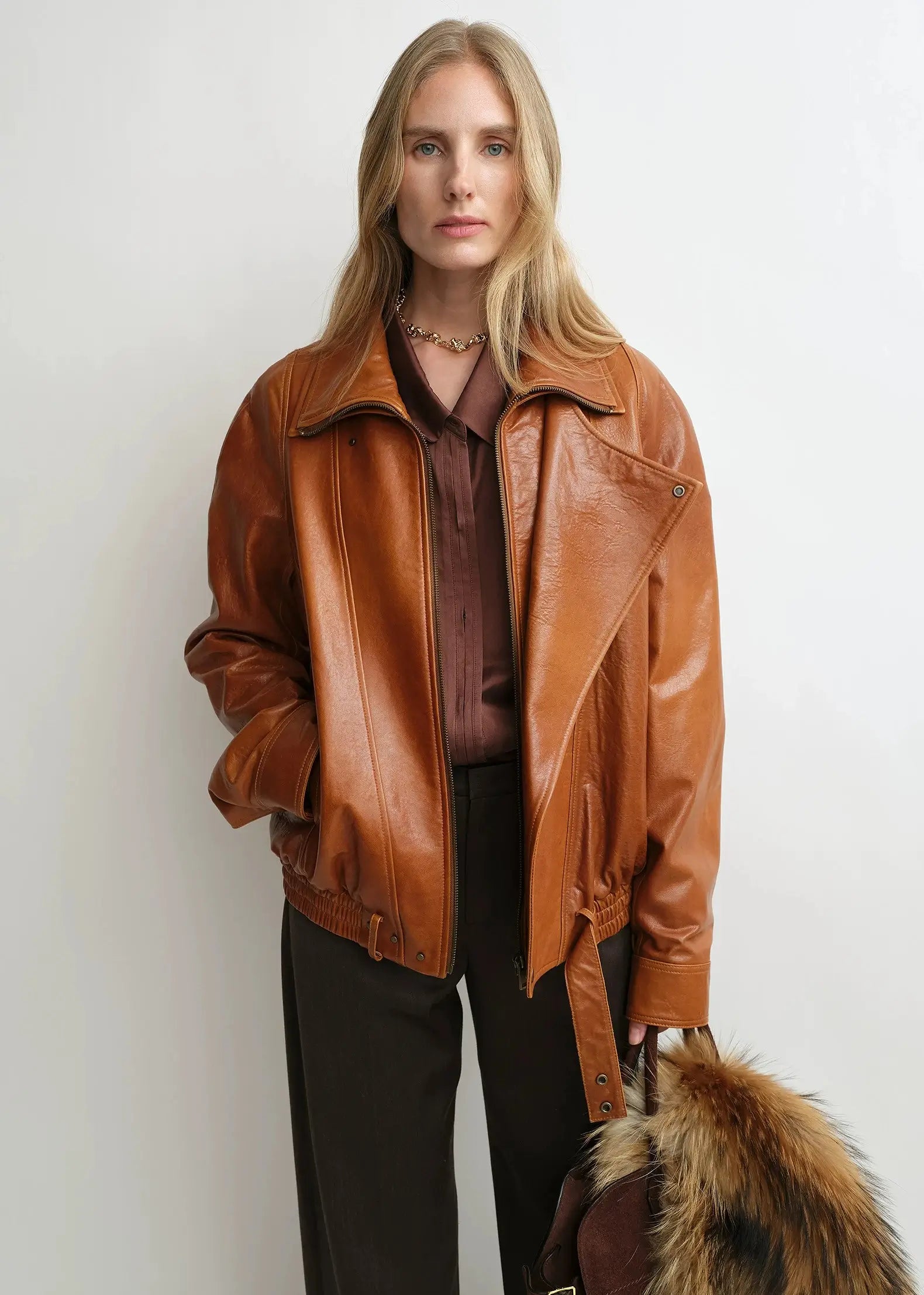 THE ARTM Women’s Sheepskin Leather Jacket, Lightweight, Vintage Double Lapel Style