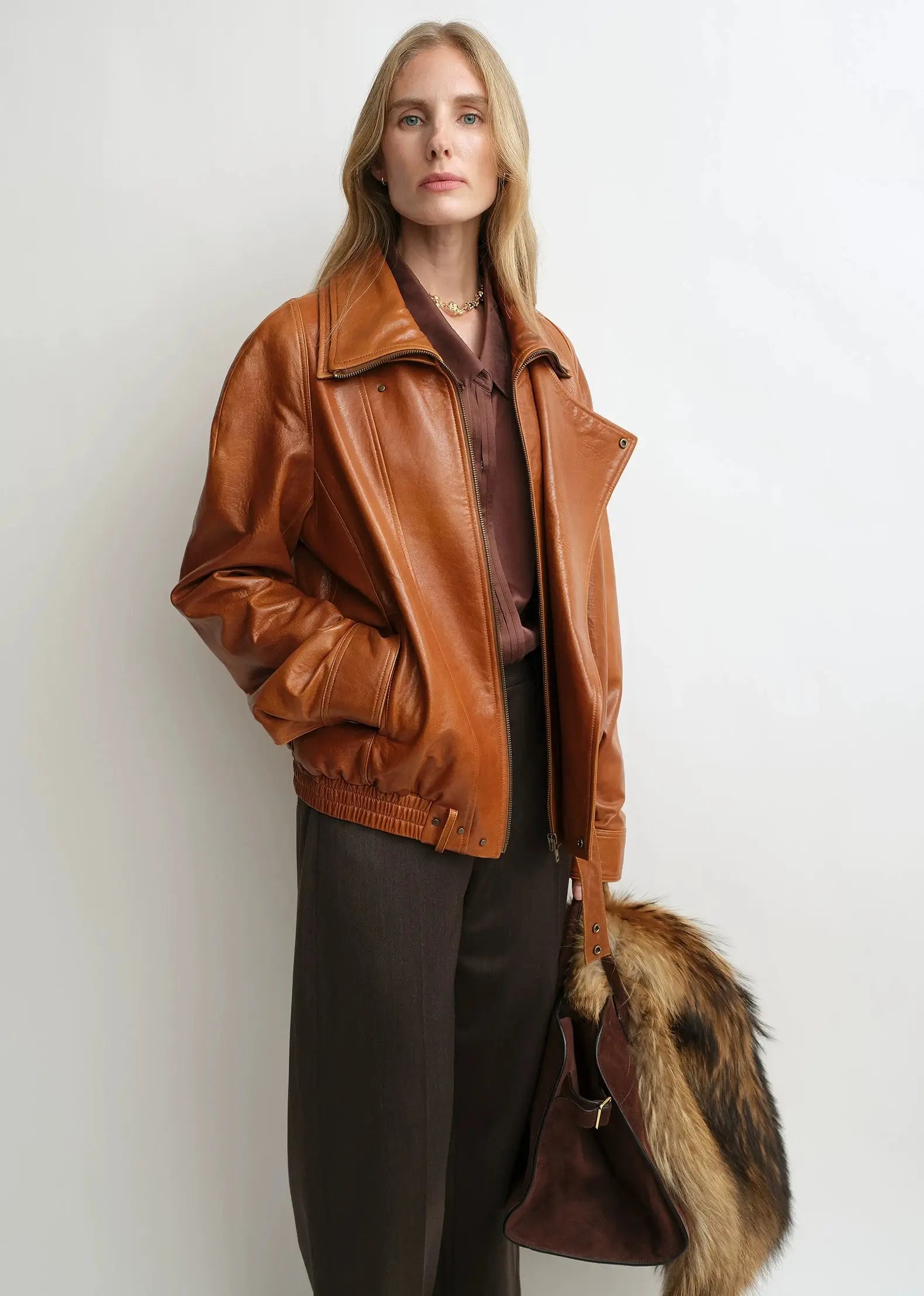 THE ARTM Women’s Sheepskin Leather Jacket, Lightweight, Vintage Double Lapel Style