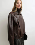THE ARTM Women’s Sheepskin Leather Jacket, Lightweight, Vintage Double Lapel Style