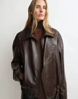 THE ARTM Women’s Sheepskin Leather Jacket, Lightweight, Vintage Double Lapel Style