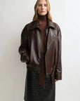 THE ARTM Women’s Sheepskin Leather Jacket, Lightweight, Vintage Double Lapel Style