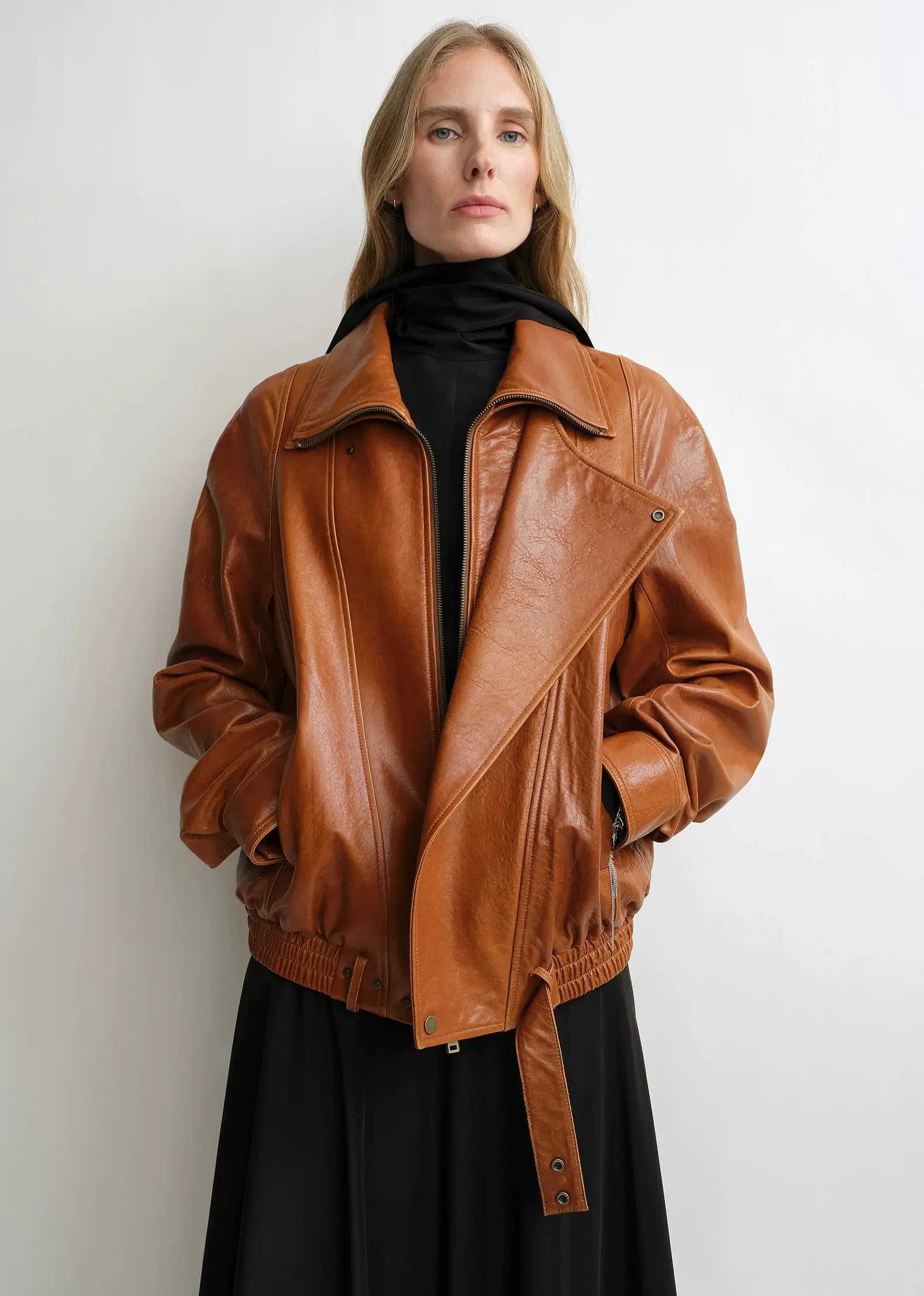 THE ARTM Women’s Sheepskin Leather Jacket, Lightweight, Vintage Double Lapel Style