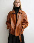 THE ARTM Women’s Sheepskin Leather Jacket, Lightweight, Vintage Double Lapel Style
