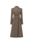THE ARTM Women's Wool Herringbone Double-Breasted Blazer with Structured Shoulders