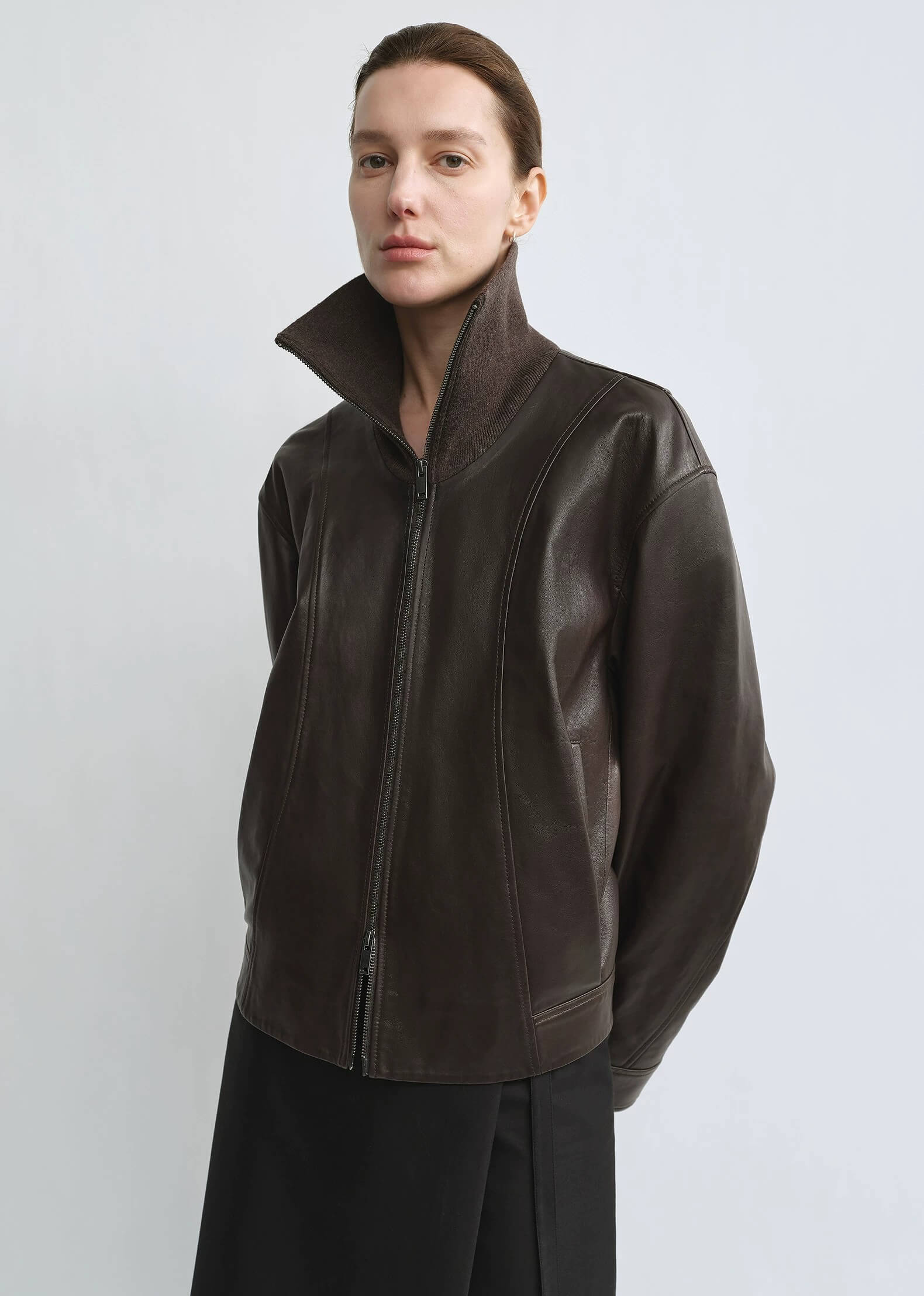 THE ARTM Women’s Funnel Neck Leather Jacket – Modern Minimal, Relaxed Fit