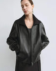 THE ARTM Women’s Funnel Neck Leather Jacket – Modern Minimal, Relaxed Fit