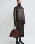 THE ARTM Women’s Funnel Neck Leather Jacket – Modern Minimal, Relaxed Fit