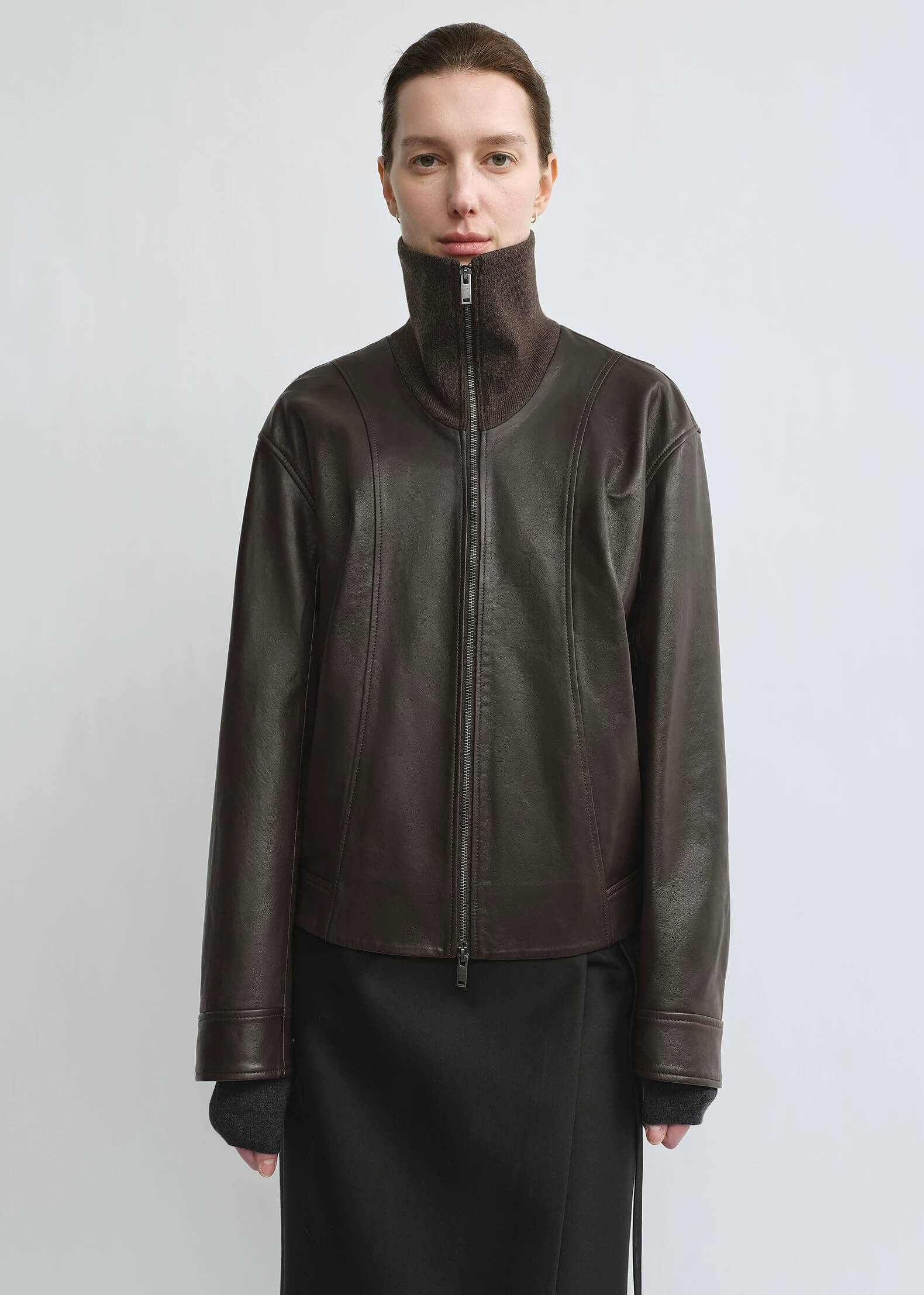 THE ARTM Women’s Funnel Neck Leather Jacket – Modern Minimal, Relaxed Fit
