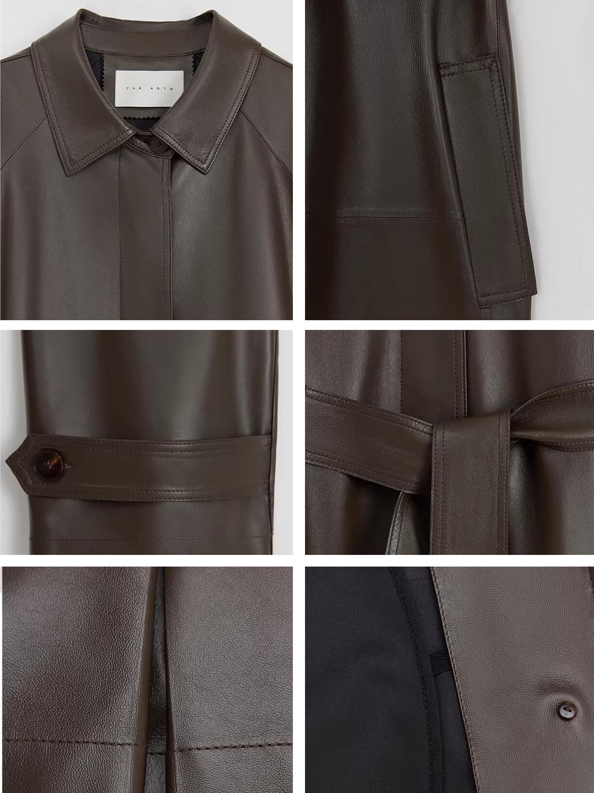 THE ARTM Women's Lambskin Leather Trench Coat - Long A-Line Raglan Sleeve Jacket