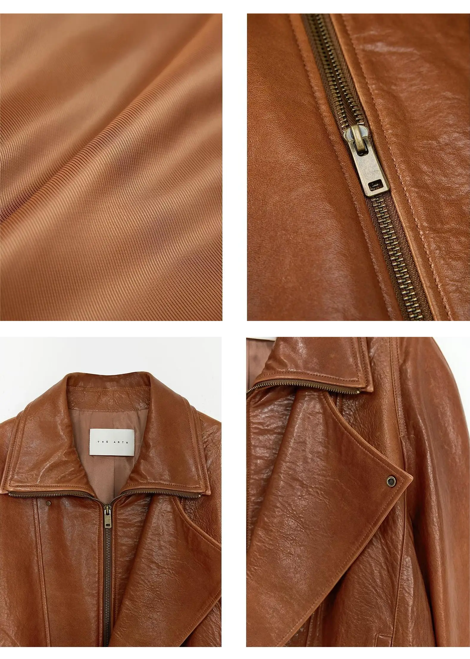 THE ARTM Women’s Sheepskin Leather Jacket, Lightweight, Vintage Double Lapel Style