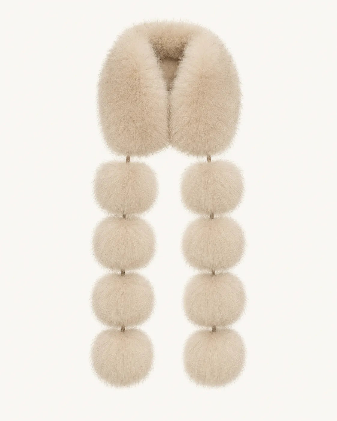 Two-Tone Fox Fur Pom-Pom Scarf for Women – Adjustable Styling, Lightweight Warmth
