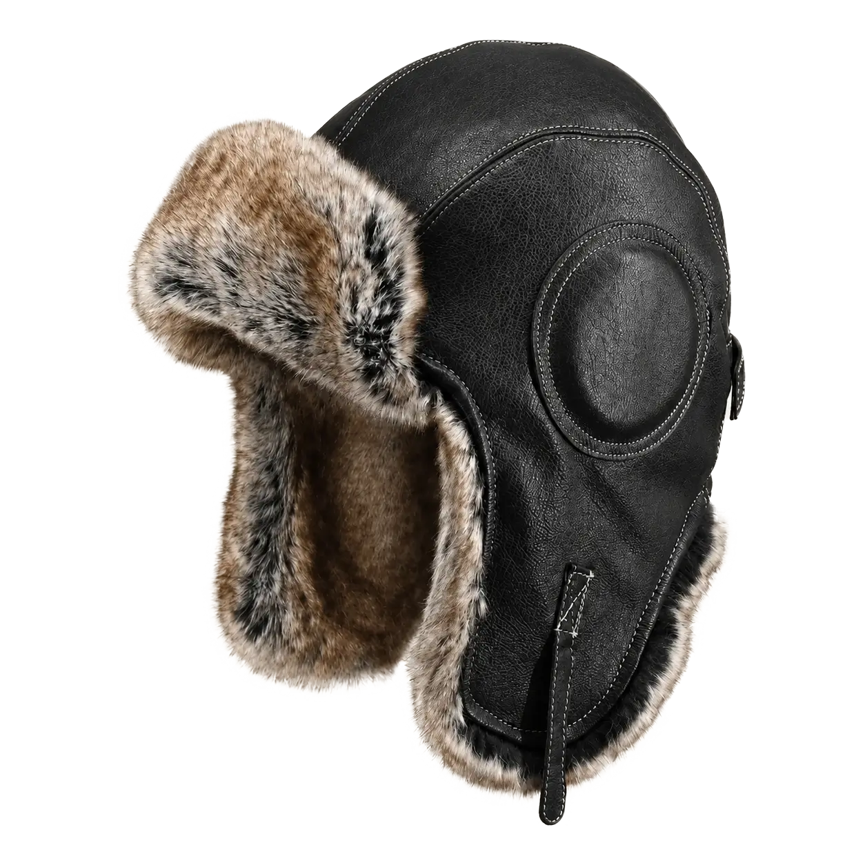 Unisex genuine leather aviator hat with fur lining in Black – cutout product view | Firelady Fur
