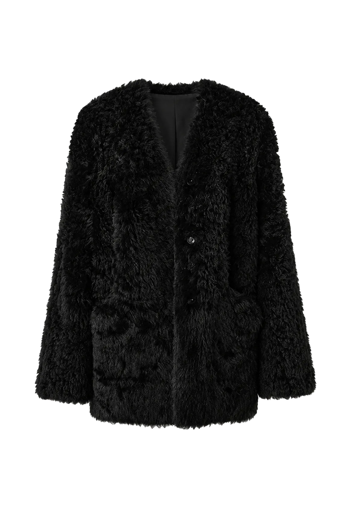 "Castle Dusk" V-neck Italian imported Tuscan curly wool sheepskin fur coat winter