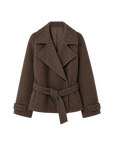"Warm Cocoon" Italian Herringbone Wool Classic Lapel Micro-coon Short Wool Coat for Women
