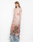 Acetate Mulberry Silk V - Neck Ruffled Draped Twist Strap Summer Dress "Rosy Ombre" - variant_title