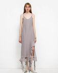 Acetate Mulberry Silk V - Neck Ruffled Draped Twist Strap Summer Dress "Rosy Ombre" - variant_title