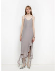 Acetate Mulberry Silk V - Neck Ruffled Draped Twist Strap Summer Dress "Rosy Ombre" - variant_title