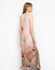 Acetate Mulberry Silk V - Neck Ruffled Draped Twist Strap Summer Dress "Rosy Ombre" - variant_title