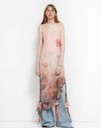 Acetate Mulberry Silk V - Neck Ruffled Draped Twist Strap Summer Dress "Rosy Ombre" - variant_title