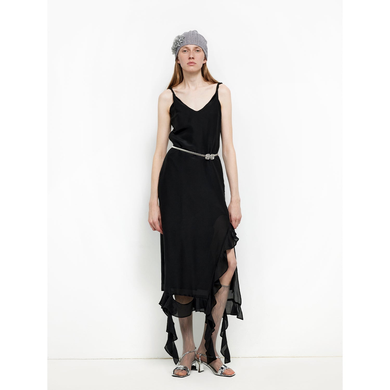 Acetate Mulberry Silk V - Neck Ruffled Draped Twist Strap Summer Dress "Rosy Ombre" - variant_title