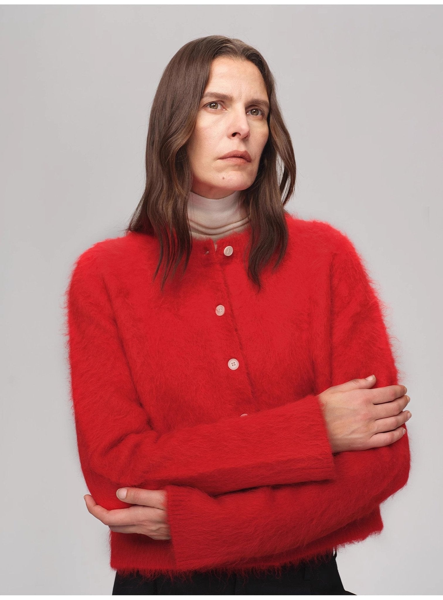 Albaca Alpaca Brushed Round Neck Straight Cardigan Women's Sweater - variant_title