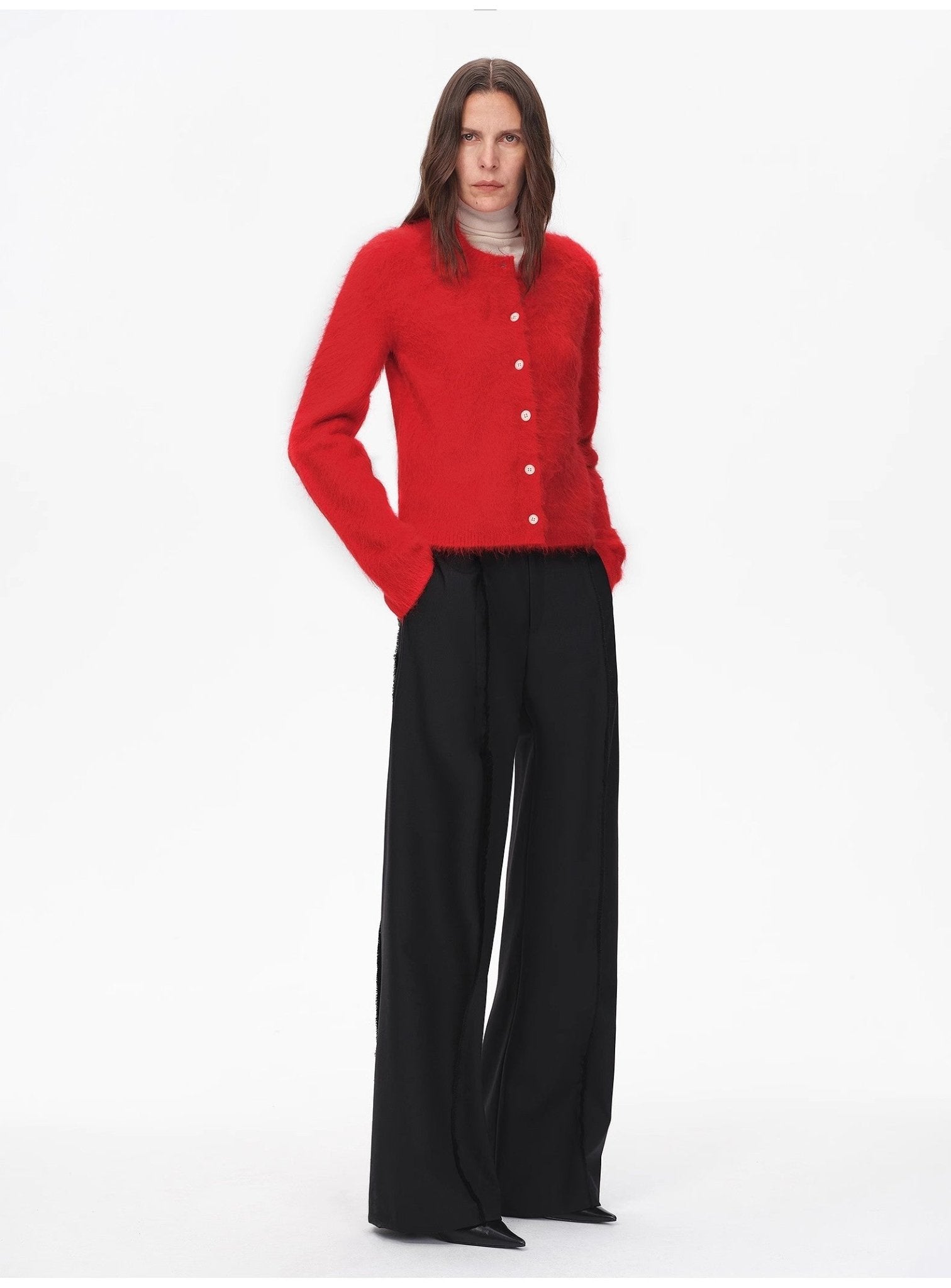 Albaca Alpaca Brushed Round Neck Straight Cardigan Women's Sweater - variant_title