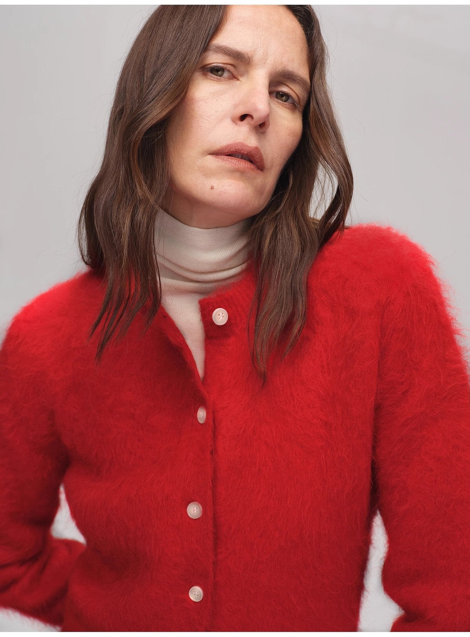 Albaca Alpaca Brushed Round Neck Straight Cardigan Women's Sweater - variant_title