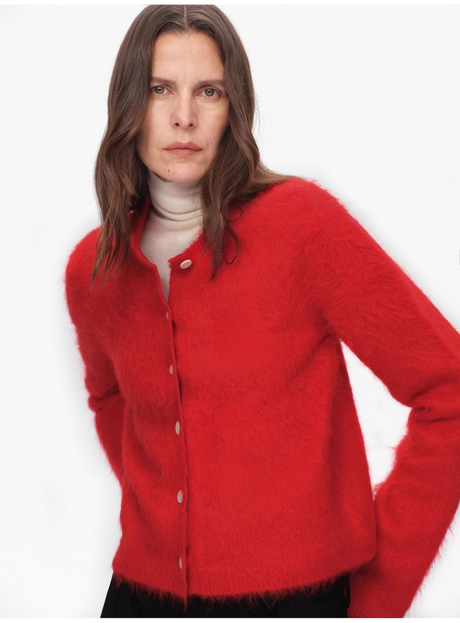 Albaca Alpaca Brushed Round Neck Straight Cardigan Women's Sweater - variant_title