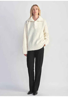 Alpaca wool blended bouclé yarn Spliced POLO shirt Lazy and relaxed sweater - variant_title
