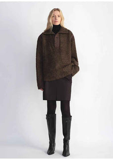 Alpaca wool blended bouclé yarn Spliced POLO shirt Lazy and relaxed sweater - variant_title