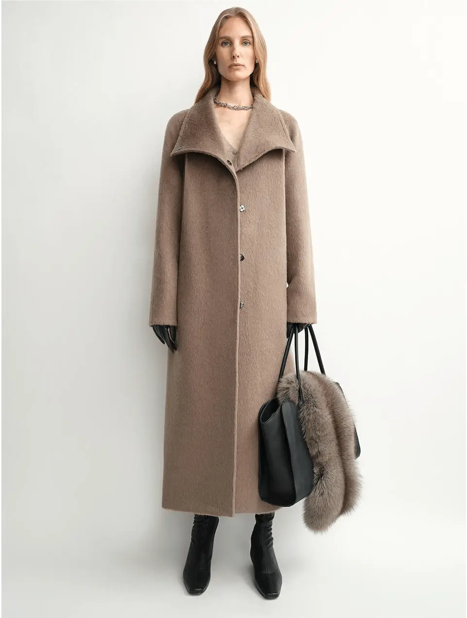 Architectural Grace alpaca wool A-line lapel long coat product image 06