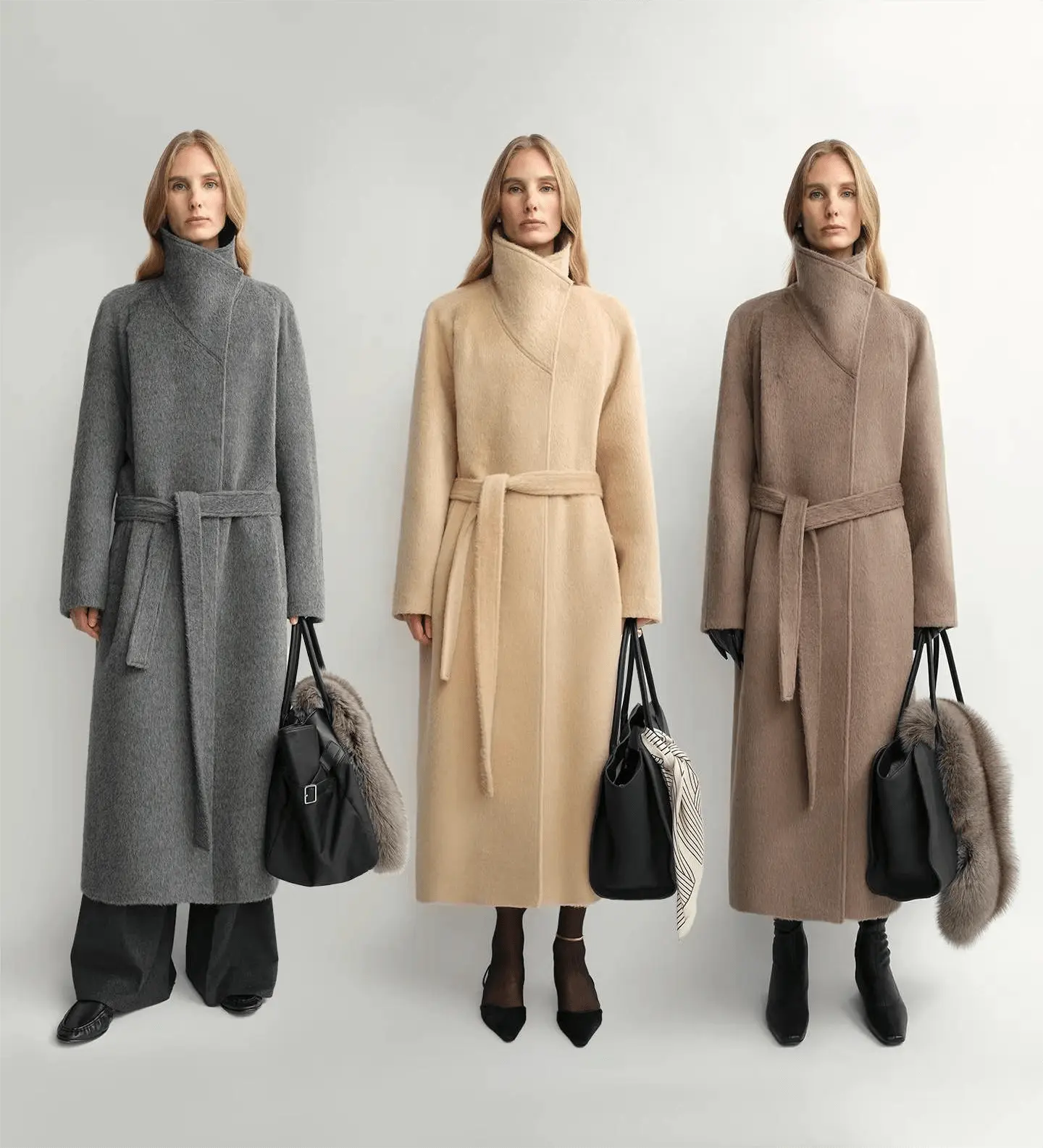 Architectural Grace alpaca wool A-line lapel long coat product image 07