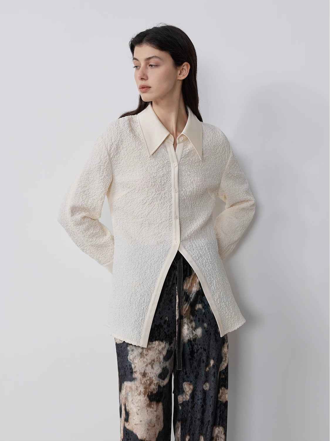 "Art Bubble" retro embossed bubble cotton satin stitching long - sleeved shirt - variant_title