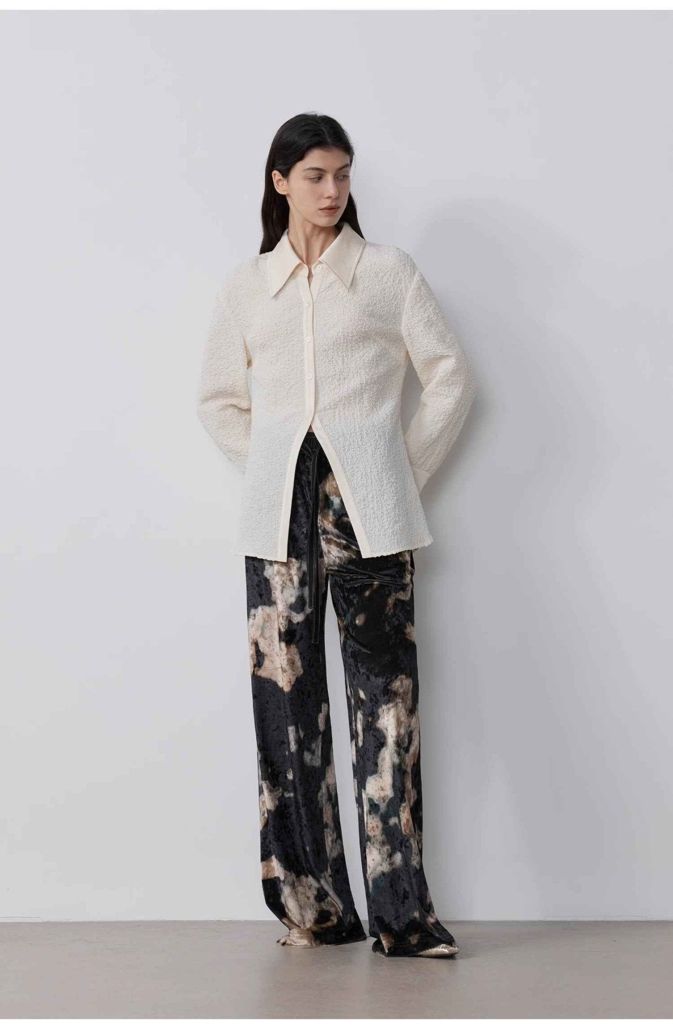 "Art Bubble" retro embossed bubble cotton satin stitching long - sleeved shirt - variant_title