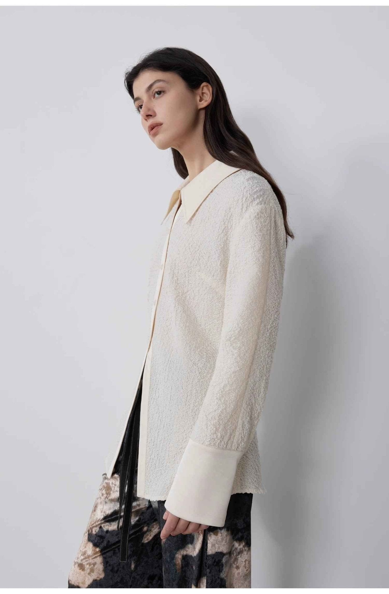 "Art Bubble" retro embossed bubble cotton satin stitching long - sleeved shirt - variant_title