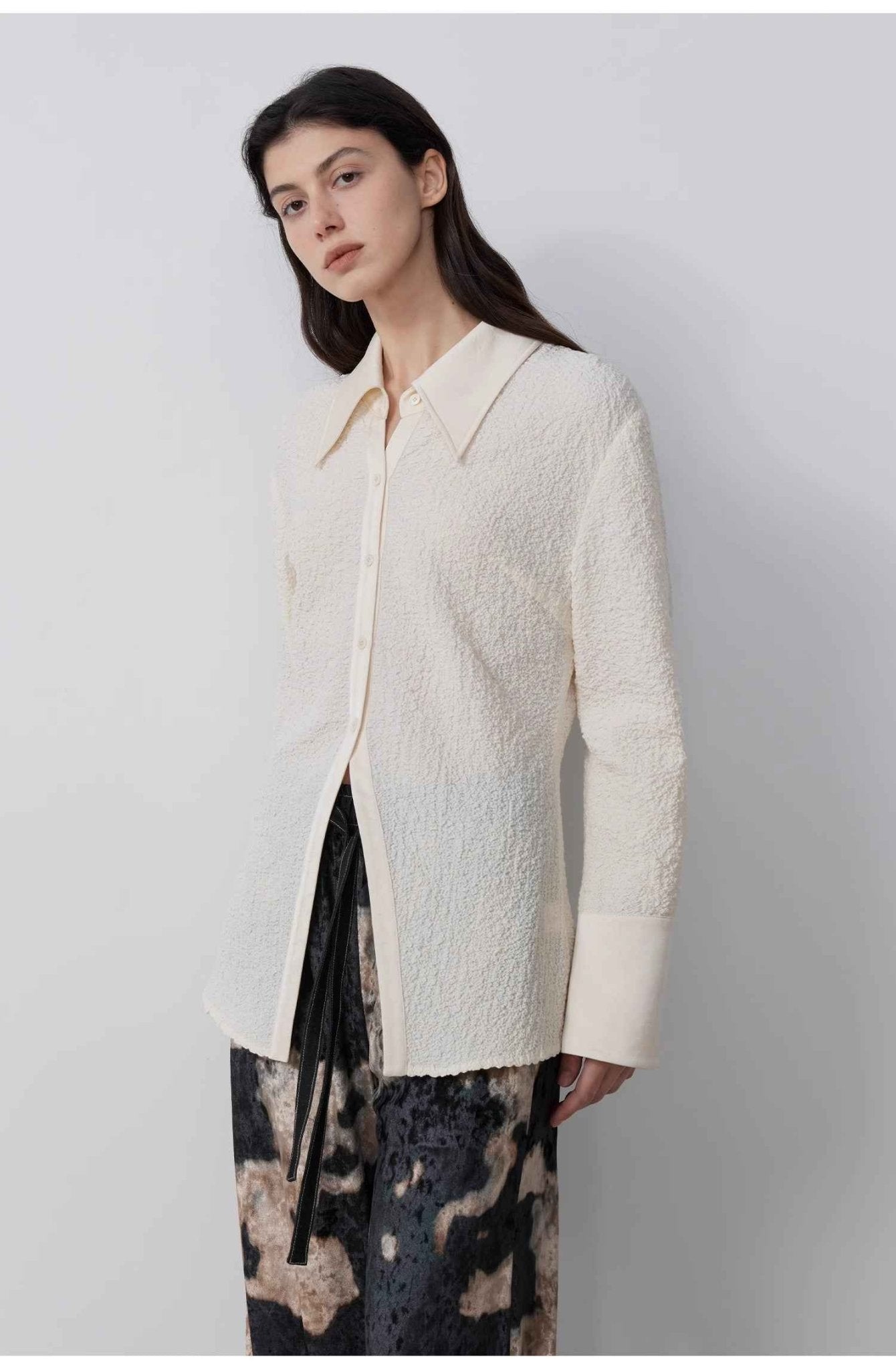 "Art Bubble" retro embossed bubble cotton satin stitching long - sleeved shirt - variant_title