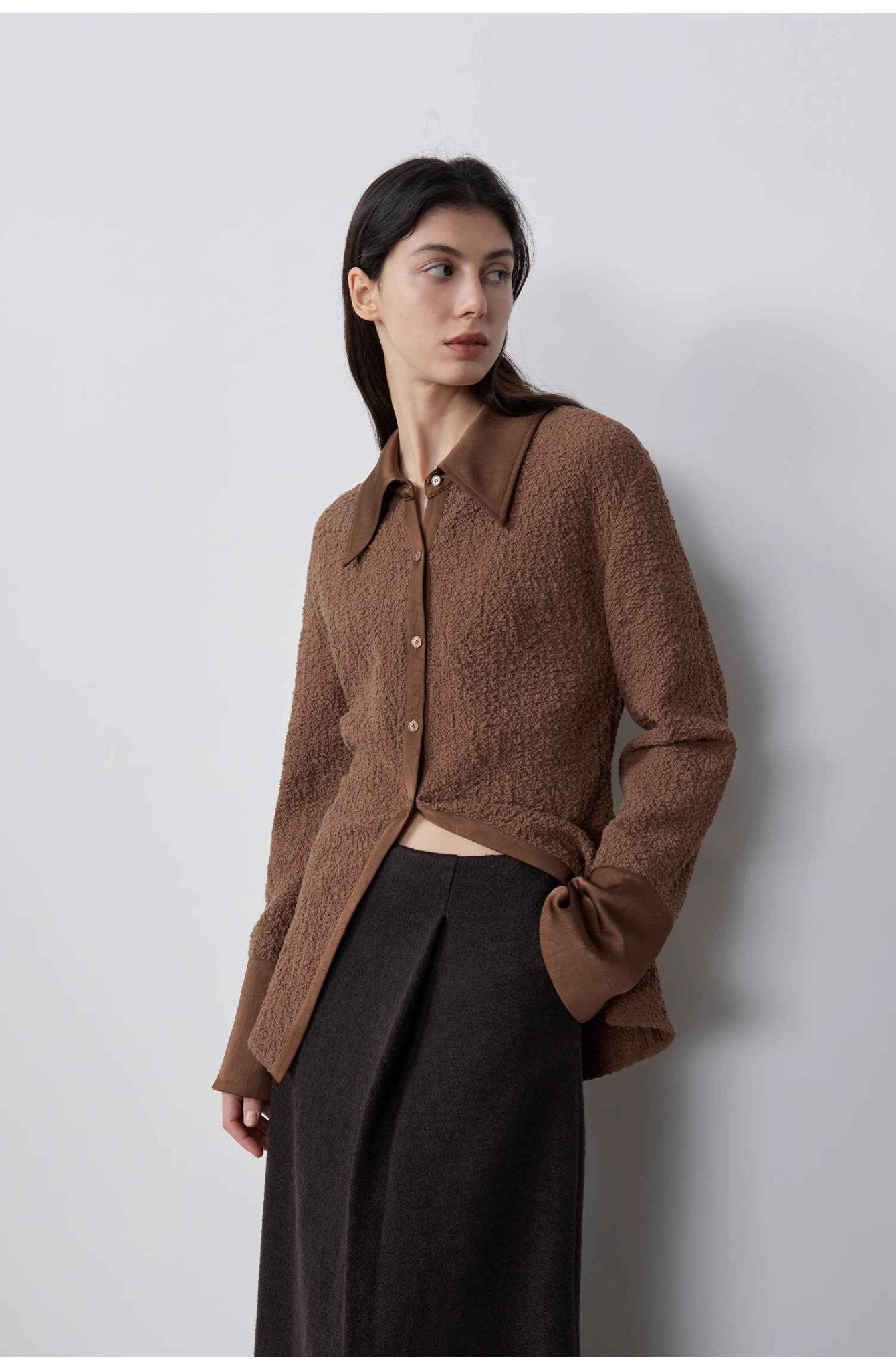 "Art Bubble" retro embossed bubble cotton satin stitching long - sleeved shirt - variant_title
