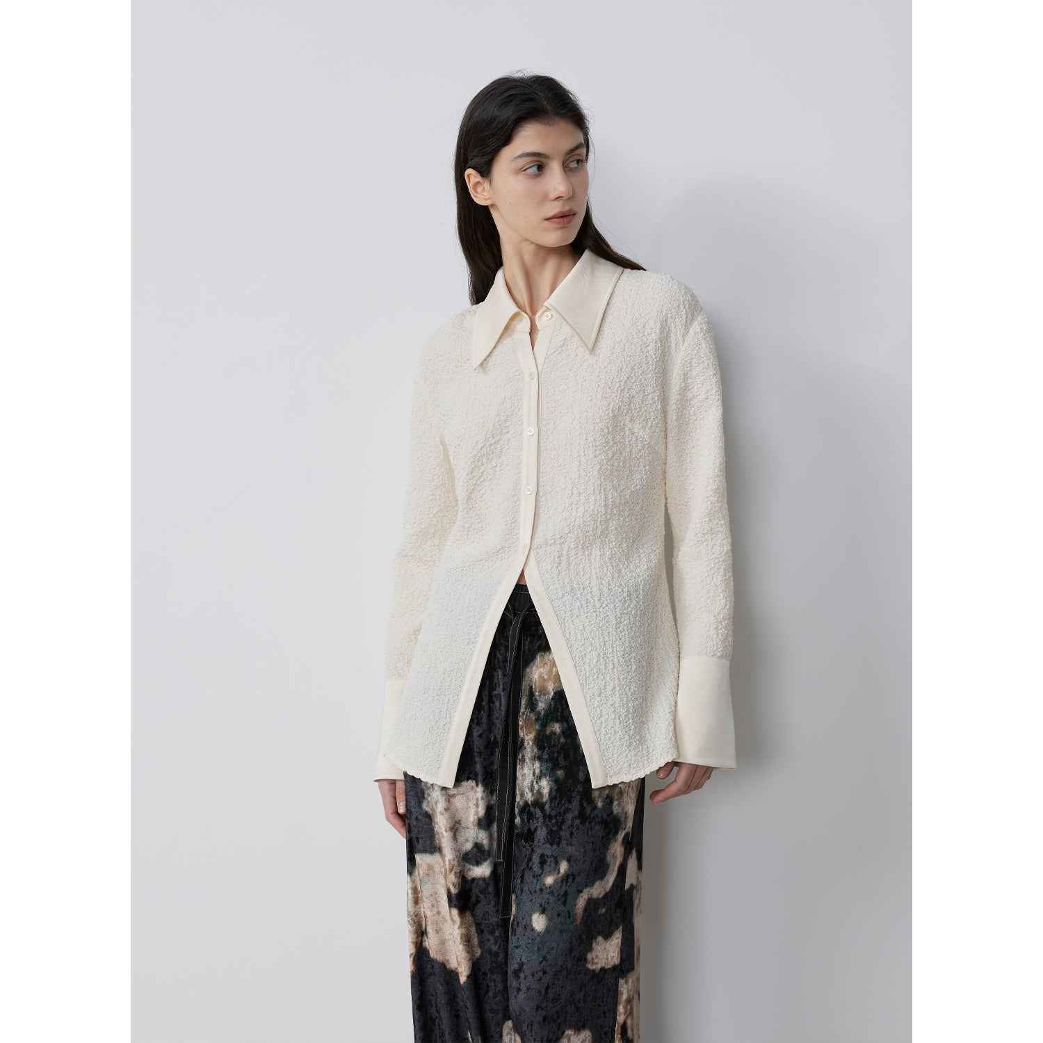 "Art Bubble" retro embossed bubble cotton satin stitching long - sleeved shirt - variant_title