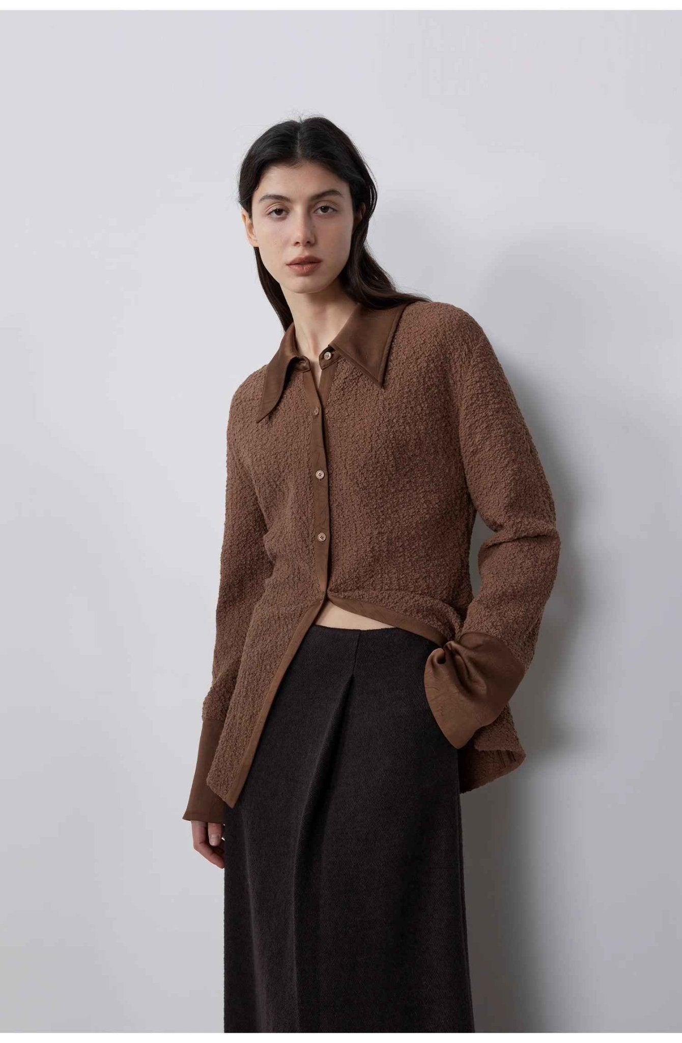 "Art Bubble" retro embossed bubble cotton satin stitching long - sleeved shirt - variant_title