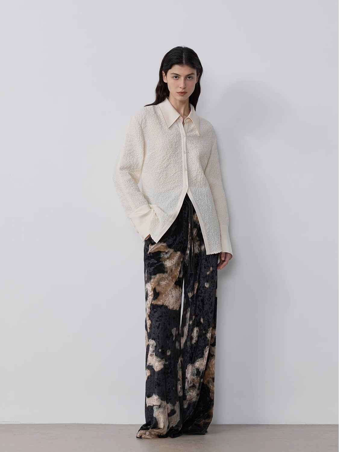 "Art Bubble" retro embossed bubble cotton satin stitching long - sleeved shirt - variant_title